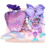 👉 Handtas meisjes Mermaid Accessories Jewelry Set Sequins Purse Necklace Bracelet Bow Hair Clip Shell Earring Gift for Elsa Ariel Princess Girls