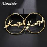 👉 Steel vrouwen Atoztide Personalized Name Stainless Letter Earrings For Women 3 Color Custom Cricle Weddings Party Jewelry