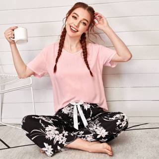 👉 Pyjama kunstzijde S M L veel kleurig Casual Vrolijke Bloemetjes Pyjama's Knoop Vooraan
