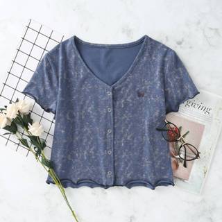 👉 Donker blauw Casual Dieren T-shirt Borduurwerk