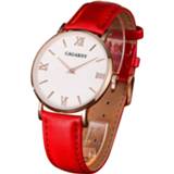 👉 Quartz horloge rode leer active vrouwen CAGARNY 6812 Beknopte stijl ultradun met leren band voor dames (rode band) 6922360888378