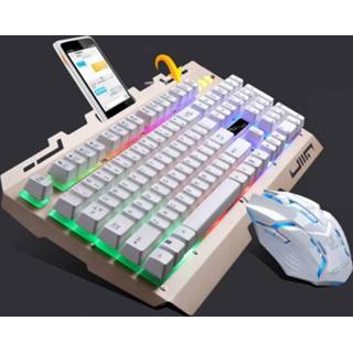 👉 Toetsenbord wit active Achtervolgen Leopard G700 USB RGB Backlight bedrade optische gamingmuis en toetsenbordset, kabellengte: 1,35 m, muis 1,3 m (wit)