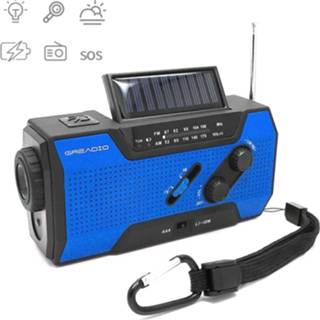 👉 FM-radio blauw active Multifunctionele handslinger Zonne-energie LED-zaklamp Full-band Bureaulamp Alarm, stijl: gewone versie (blauw)