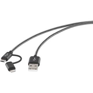 👉 Renkforce USB-kabel USB 2.0 USB-A stekker, USB-micro-B stekker, Apple Lightning stekker 1.00 m Donkergrijs Gesleeved