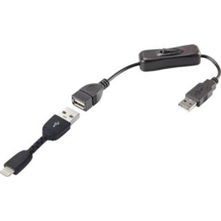 👉 Renkforce USB-kabel USB 2.0 USB-A stekker, Apple Lightning stekker 30.00 cm Zwart Incl. aan/uitschakelaar, Vergulde steekcontacten