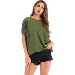 👉 Gestreept t-shirt groen l active kleding met vleermuismouwen en gestreepte losse ronde hals (kleur: Maat: L)