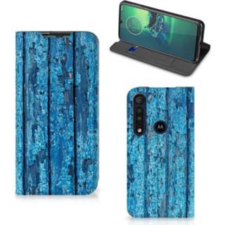 👉 Portemonnee blauw Motorola G8 Plus Book Wallet Case Wood Blue 8720215908664