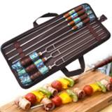 👉 Naald houten active Outdoor Picknick Roestvrijstalen BBQ Bakken Barbecue Vork U-vormig Milieu Handvat 7-delige set 6922631996900