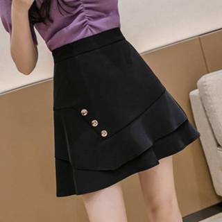 👉 Korte rok zwart l active kleding Zomer onregelmatige vissenstaart A-lijn met hoge taille (kleur: maat: L)