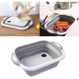 👉 Snijplank grijs active Sink Cut Wassen Fruit Groenten Multifunctionele keuken opslag Opvouwbare Afvoermand (grijs)