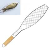 👉 Handvat houten active Verchroomd Single Fish Barbecue Net Clip Outdoor Gegrilde Tool