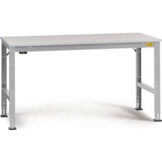 👉 Manuflex LU4083.9006 ESD-werktafel universele standaard achtergrond tafel met rubber schijf, bxdxh = 1750 x 800 x 760-870 mm Kleur: Aluminium-zilver