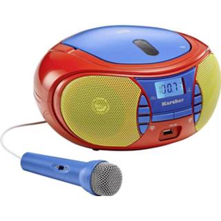 👉 Karcher RR 5026 Radio/CD-speler FM CD, USB Incl. microfoon Rood, Blauw, Geel