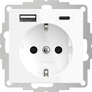 👉 2USB 2U-449511 1-voudig Geaard stopcontact Met USB-laaduitgang, Kinderbeveiliging, VDE IP20 Zuiver wit (RAL 9010)