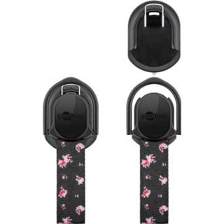 👉 Goobay Finger Strap (schwarz/Blumen) Smartphone-standaard Zwart, Bloemen