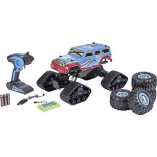 👉 Carson Modellsport Track Racer Blauw, Rood 1:10 RC auto Elektro Rupsvoertuig 4WD 2,4 GHz Incl. accu, oplader en batterijen voor de zender