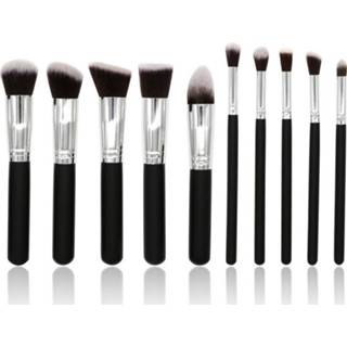 👉 Kwast zwart zilver active Schoonheid>Make-up kwasten 10 stuks make-up set tool poeder oogschaduw potlood cosmetische (zwart zilver)