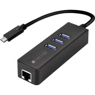 👉 TECHly USB-C Adapter [1x stekker - 1x RJ45-bus] IDATA-USB-ETGIGA-3C2 Incl. 3-poorts USB3.0 Hub 8051128105810