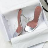 👉 Slippers transparent PVC vrouwen 2020 New Designer Women Perspex High Heels Summer Party Ladies Clear Band Crystal Shoes Plus Size 41 42