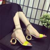 👉 Sandaal geel sheepskin vrouwen Leopard Fashion Brands Sandals Horse Hair Strange Style Buckle Strap Party Pumps Yellow Sexy Ankle Woman Shoes