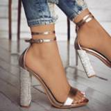 👉 Shoe goud vrouwen High Heels Women Pumps Gold Rhinestone Ladies Shoes Classic Plus Size 35-43 Buckle Strap Sandals 678