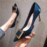 👉 Shoe blauw vrouwen Cresfimix Women Fashion Sweet Navy Blue Comfort Spring High Heels for Office Ladies Casual Golden Summer Heel Shoes C5533