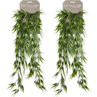 👉 Kunstplant groene bamboe Set van 2x stuks kunstplanten hangplant/takken 75 cm