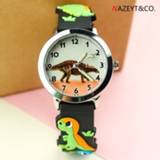 👉 Watch silicone jongens Boys dinosaur face little children 3D cartoon quartz wristwatch student luminous hands gift clock