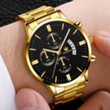 👉 Watch goud steel 2020 Men luxury military business Quartz gold stainless band watches Date calendar male clock Relogio direct wat