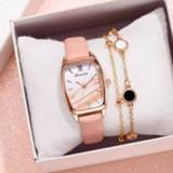 Armband roze leather goud vrouwen Pink Marble Dial Women's strap Quartz Bracelet Ladies Wrist Watch With Luxury Gold Jewelry Clock Gift