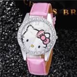 👉 Watch leather kinderen meisjes vrouwen Hello Kitty Kids Children Girls Women Crystal Quartz Wristwatches Clock Relogio