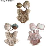 👉 Rompertje 4Pcs Newborn Photography Props Suit Lace Romper Hat Pillow Headband Set Outfits