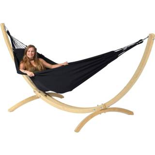 👉 Hangmat beschikbaar zwart colombian polycotton met Standaard Eénpersoons 'Wood & Classic' Black - Tropilex ® 8719925912054