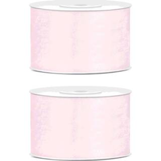 👉 Roze 2x Hobby/decoratie licht poeder satijnen sierlinten 3,8 cm/38 mm x 25 meter