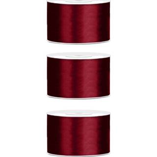 👉 Rood 3x Hobby/decoratie diep satijnen sierlinten 3,8 cm/38 mm x 25 meter