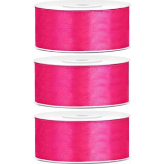 👉 Roze 3x Hobby/decoratie donker satijnen sierlint 2,5 cm/25 mm x 25 meter