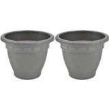 👉 2x Grijze ronde plantenpotten/bloempotten Redonda 30 cm kunststof - Onbreekbare plantenbakken/bloembakken - Tuin decoraties