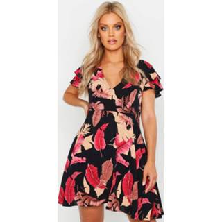 👉 Skater dress vrouwen Plus Palm Print Ruffle