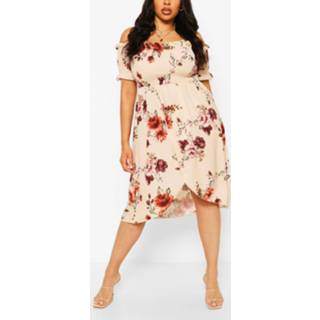 👉 Plus Floral Print Off The Shoulder Mini Dress, Ivory