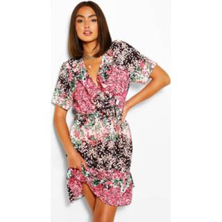👉 Floral Wrap Short Sleeve Tea Dress, Black