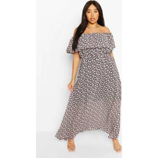 👉 Plus Floral Ruffle Bardot Maxi Dress, Black