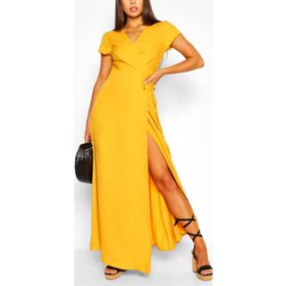 👉 Plunge Front Tie Wrap Maxi Dress, Mustard