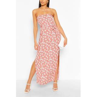 👉 Bandeau Floral Mix Print Belted Maxi Dress, Pink