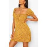 Ditsy Floral Rouched Bust Skater Dress, Mustard