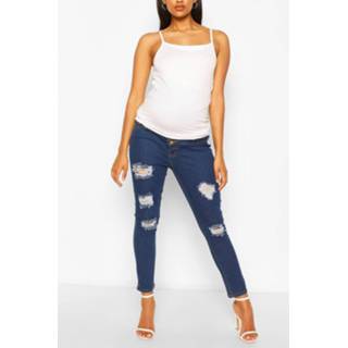 👉 Maternity Over The Bumo Distressed Skinny Jean, Mid Blue
