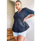 👉 Plus Broderie Puff Sleeve Smock Top, Black