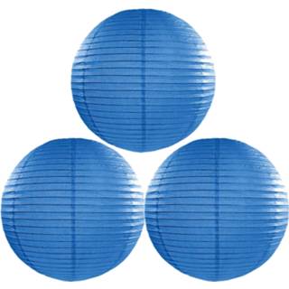 👉 Lampion blauw Set van 4x stuks luxe bol party lampionnen 35 cm