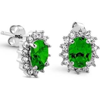 👉 Oorsteker zilverkleurig groen zilver One Size no color New Bling 9NB-0157 Oorstekers Rozet met zirkonia zilverkleurig-groen 6 x 8 mm 8719743150805