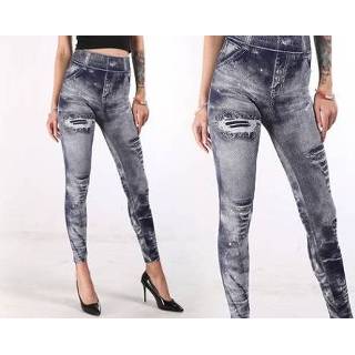 👉 Jeanslegging polyester One Size marine Jeans legging met wassing in de aanbieding 8719748332060