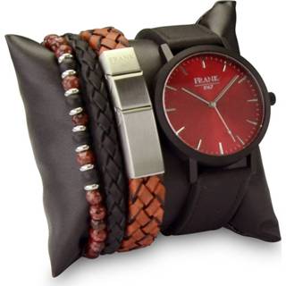 👉 Horloge zwart rood leer One Size no color Frank 1967 7FR SET020 Set met Armbanden - Leren Band Ø 42 mm / 8719956247712